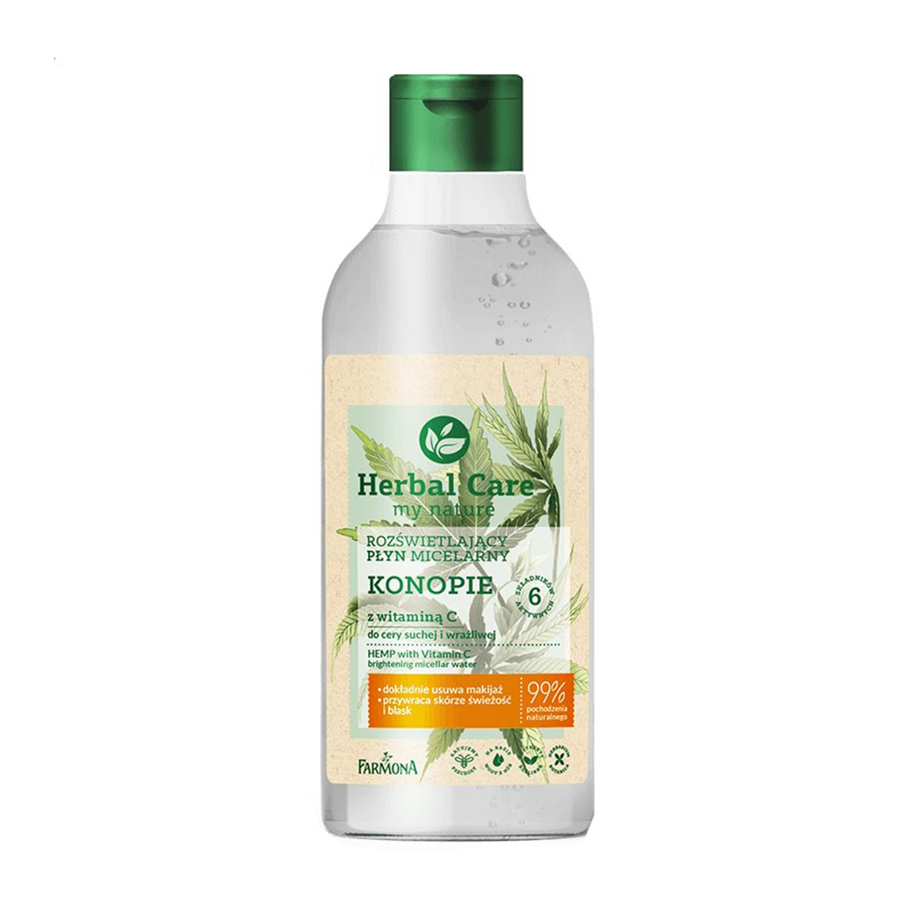 Міцелярна вода для обличчя Farmona Herbal Care Micellare для сухої шкіри, з коноплею та вітаміном С, 400 мл